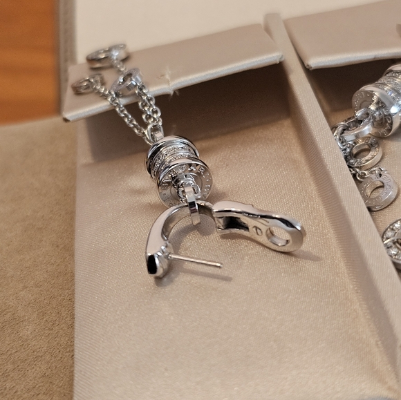 Bvlgari B.Zero White Gold 18k DIAMONDS 750 Drop Dangle Earrings 2.8 Inch Length - Picture 9 of 17